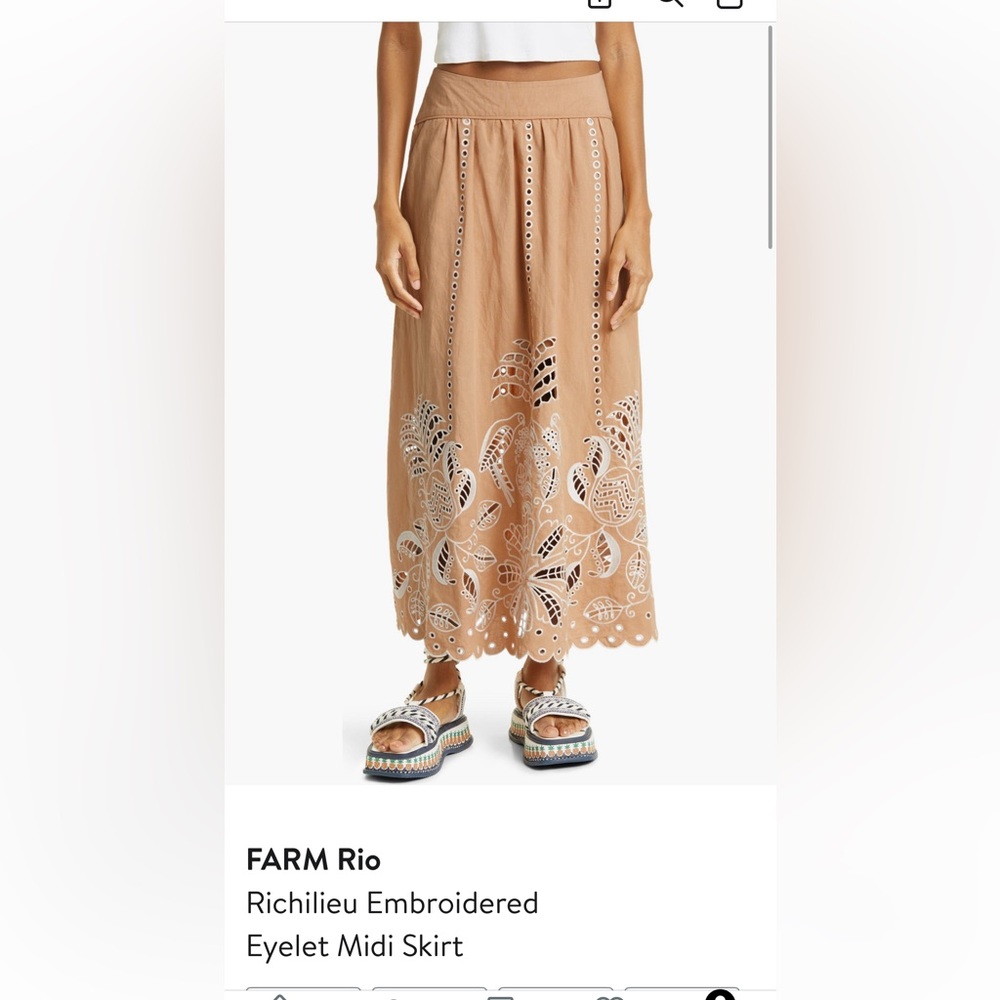 Farm Rio Embroidered Tan Maxi Skirt